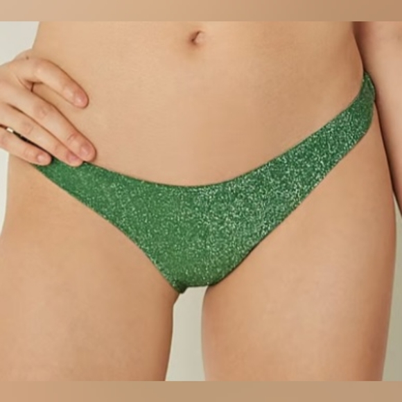 L 🖤VS PINK Swim Shimmer Brazilian Bikini Bottom Green - Picture 3 of 8